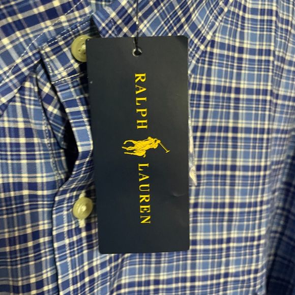 Ralph Lauren Performance Shirt Mens 2XL XXL Blue Plaid Stretch Pony Slim Fit - Picture 4 of 9